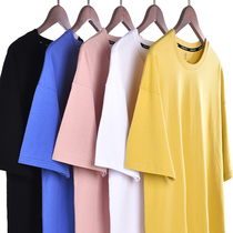 Solid color t-shirt mens short-sleeved loose large size cotton base shirt Korean version of the trend youth summer couple 5-point sleeve T-shirt