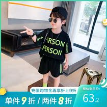 Left west boys short-sleeved suit summer 2021 new childrens T-shirt two-piece set pure cotton foreign style summer section