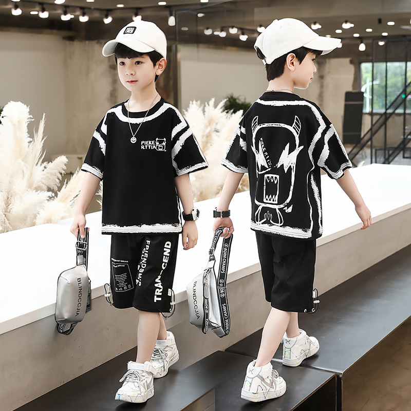 Boy Clothing Boy Suit Summer Dress 2022 New Foreign Pie Children Casual Summer Thin pure cotton clothes net red trendy