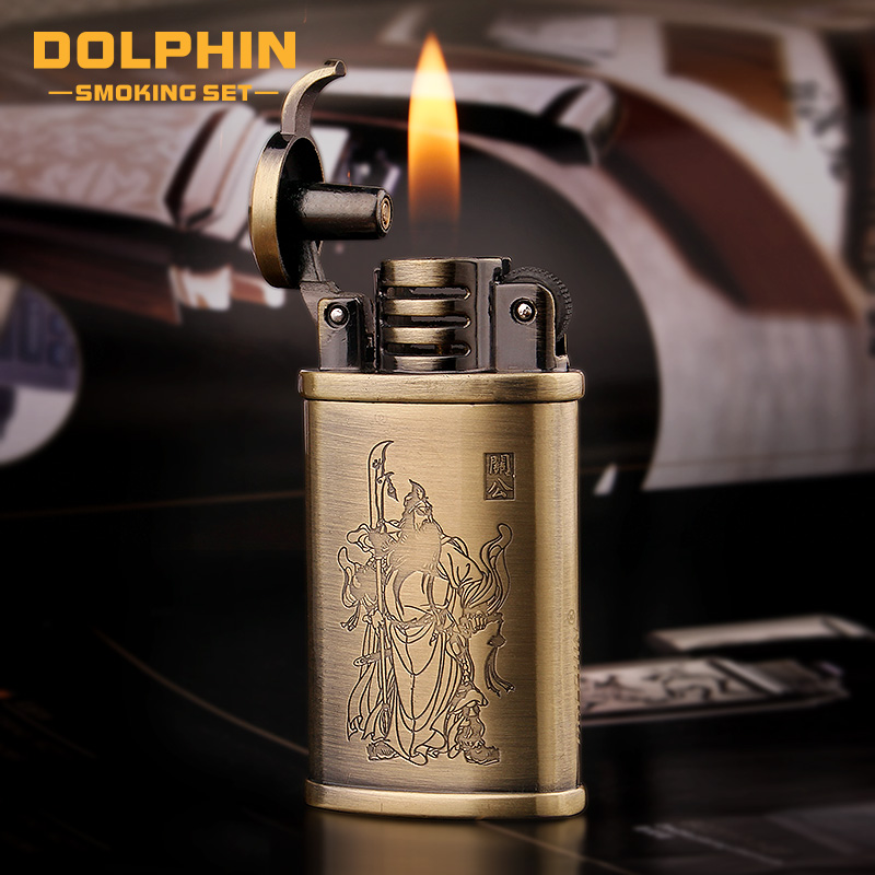 Dolphin Retro Metal Grinding Wheel Lighter Creative Nostalgia Fire Stone Inflatable Brand Lighter Personality Customised Lettering