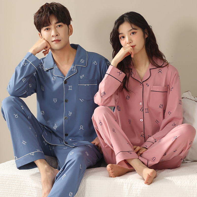 Lycra Couple Pajamas for Women, Spring and Autumn Style, Pure Cotton, 2025 New Model, Long-Sleeved, Large Size, Men's Autumn and Winter Home Wear Set