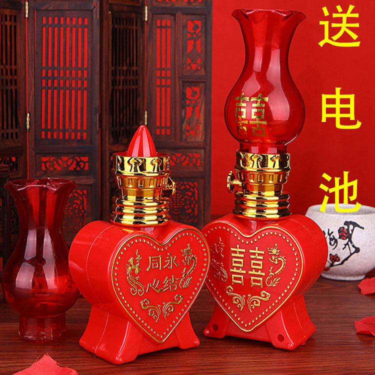 Wedding LED candle bridal room flower candle wedding room electronic smokeless dragon and phoenix double happiness candle long light props