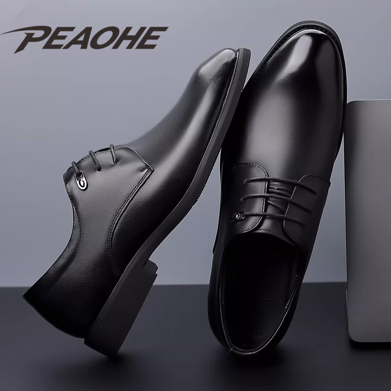 Peaohe New Men's Leather Shoes Made of Top-Layer Cowhide, Business Formal Genuine Leather Wedding Shoes, Trendy British Style Breathable Men's Shoes