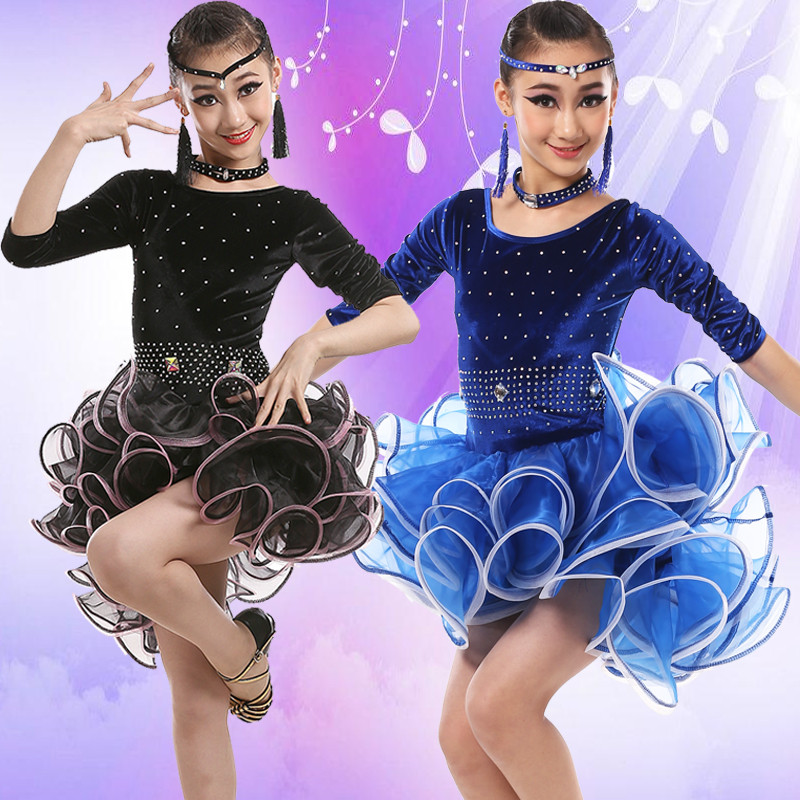New children Latin dance dresses young children girls Latin dance dress velvet Velvet Examination for the practice Conqueror Contest
