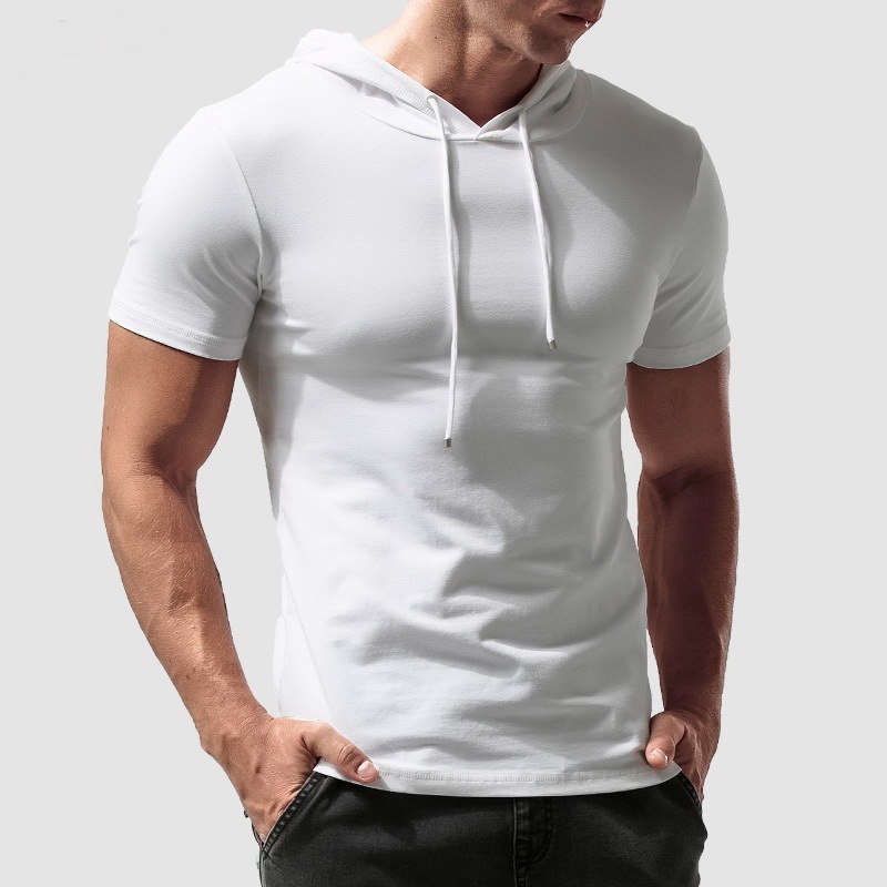 Hooded Short-Sleeved T-Shirt Men's Sweatshirt Summer Thin Slim-Fit Pure Cotton Trendy Half-Sleeve Hooded Fitness Sports Hoodie