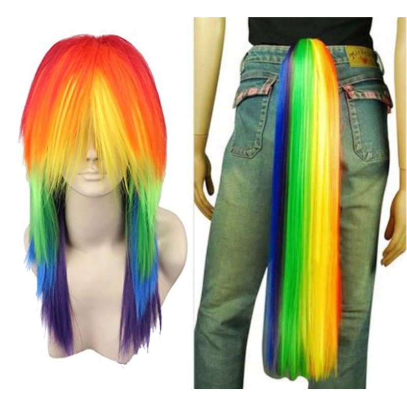 Pony@Baoli Rainbow Wig Colorful Cosplay Anime Fake Hair Colorful Ponytail Full Set Rainbow Dash Humanized Wig