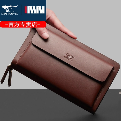 Septwolves, сумка с петлей на руку, маленькая сумка клатч, вместительный и большой бумажник с молнией, из натуральной кожи