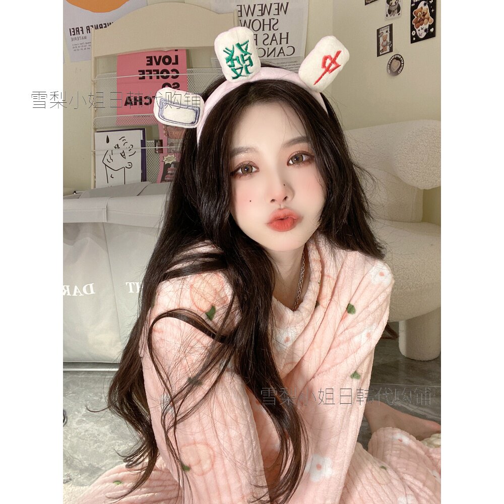 Japanese cute cartoon winter thickened sweet pullover pajamas home clothes long-sleeved girls coral fleece two-piece tide