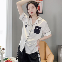 2021 new pajamas womens summer ice silk white casual short sleeve suit home clothing Net red explosion models can be worn outside