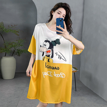 Cartoon Little Bear Sleeping Dress Lady 2022 New Summer Ice Silk Thin short sleeves Long-in-the-out-of-the-home pyjamas pyjamas pyjamas