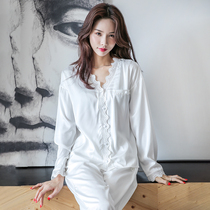 Pajamas female spring and autumn simple solid color suit home clothing v collar sexy wave lace two-piece set can be worn outside