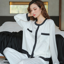 2021 new pajamas female spring and autumn women ice silk long sleeve silk home suit suit pajamas Net red explosion 2021