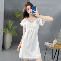 2022 New Sleeping Dress Woman Summer Pure Cotton White Thin in the middle of a short sleeve sweet and princess pure desire to sleep