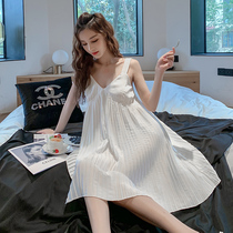 Nightdress Women summer 2021 New suspenders pajamas senior sexy pajamas women ins Wind pleated skirt home clothes Ice Silk