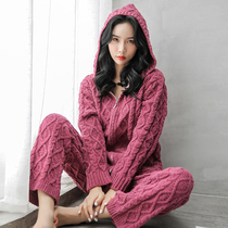 Soft pajamas women autumn and winter ins wind thickened Net red cheniel velvet pajamas women knitted wool home wear