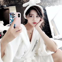 Nightgown women autumn and winter extended ins Wind pajamas flannel robe bathrobe thickened warm home clothes