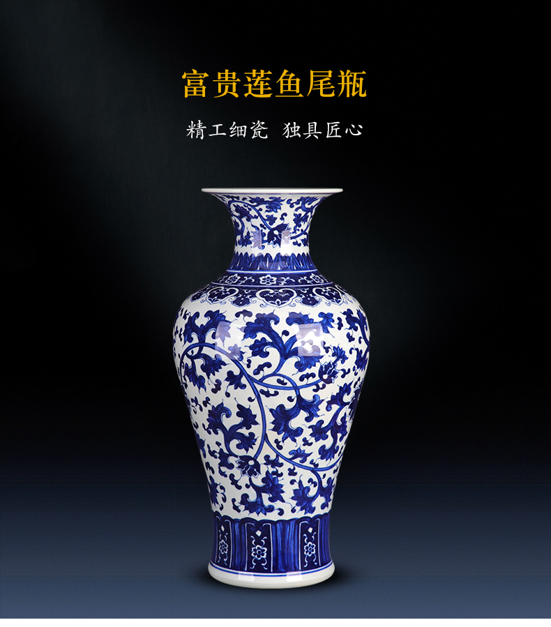 Jingdezhen porcelain ceramic large ground of blue and white porcelain vase is placed the new Chinese style household living room hotel decoration