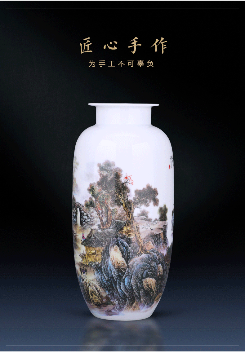 Jingdezhen porcelain ceramic expressions using straight pastel landscape vases, new Chinese style household living room TV cabinet decoration