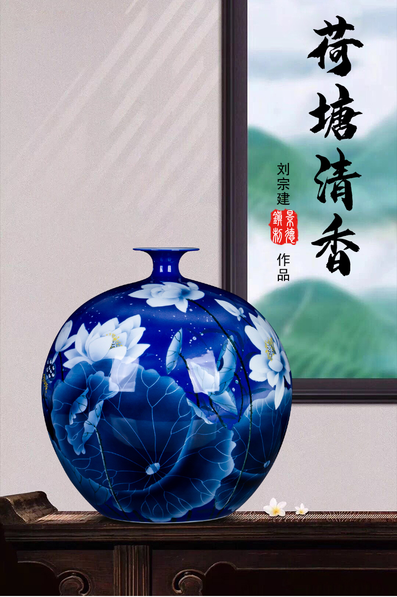 Jingdezhen ceramics hand - made porcelain lotus large vases, Chinese style home club sitting room adornment is placed