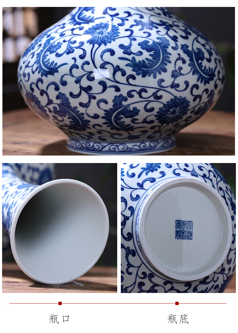 Jingdezhen porcelain ceramic hand - made archaize of blue and white porcelain vases, flower arranging new Chinese style household furnishing articles sitting room adornment