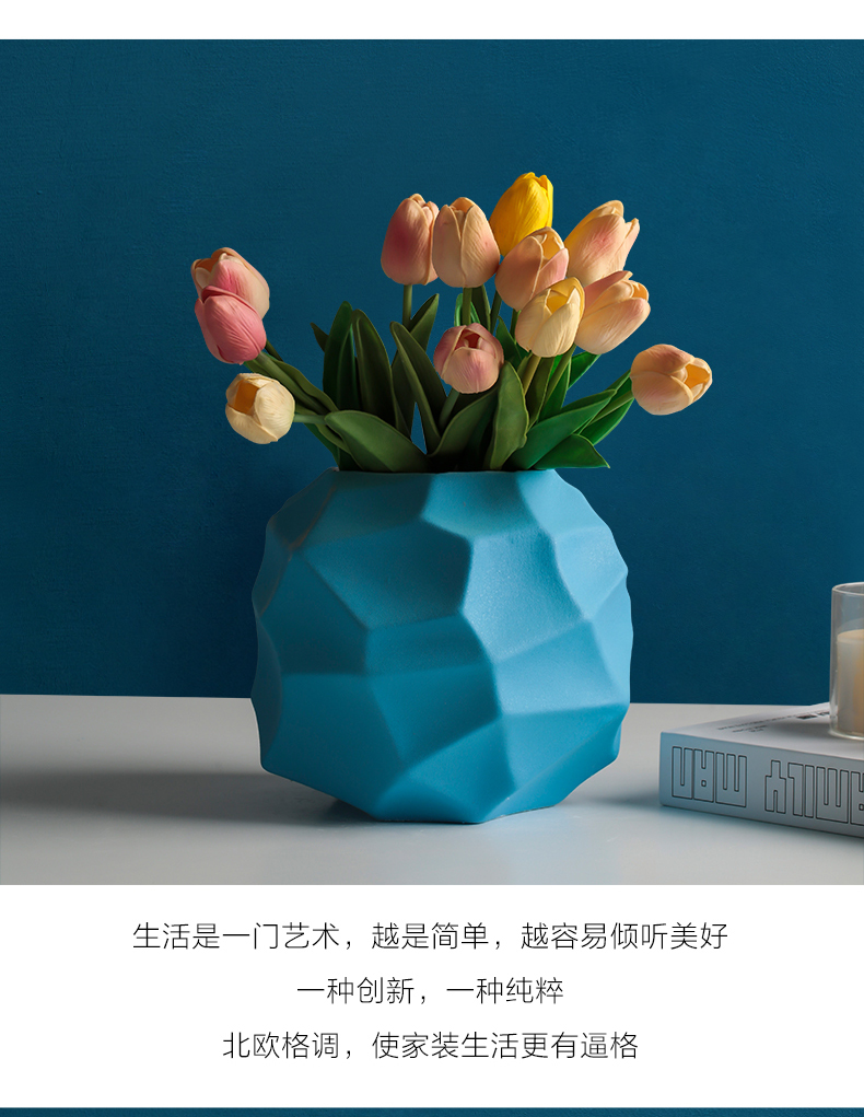 Blue flower bottle ceramic creative northern wind flower arrangement sitting room decoration I and contracted household dry flower adornment furnishing articles