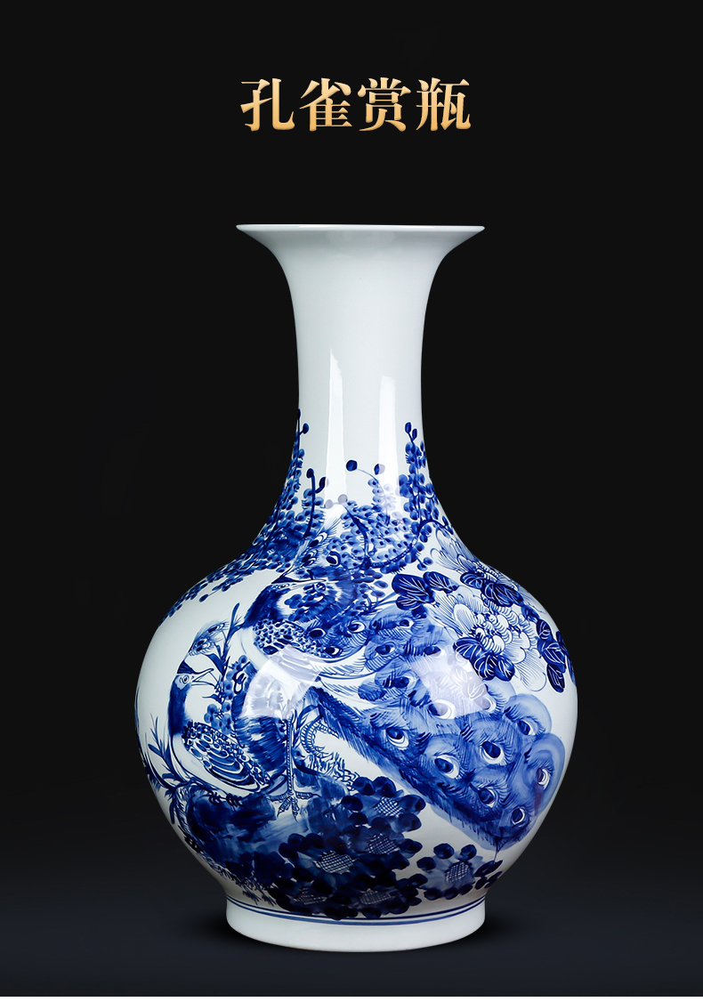 Jingdezhen porcelain ceramic hand - made antique blue and white porcelain glaze color under the sitting room of Chinese style household furnishing articles of large vase