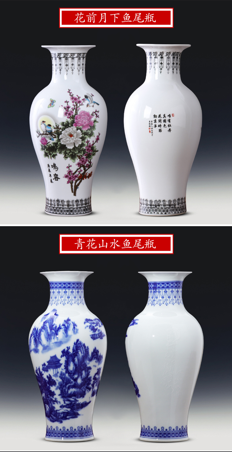 Jingdezhen blue and white ceramics pastel landscape of new Chinese style household vase furnishing articles sitting room TV cabinet decoration