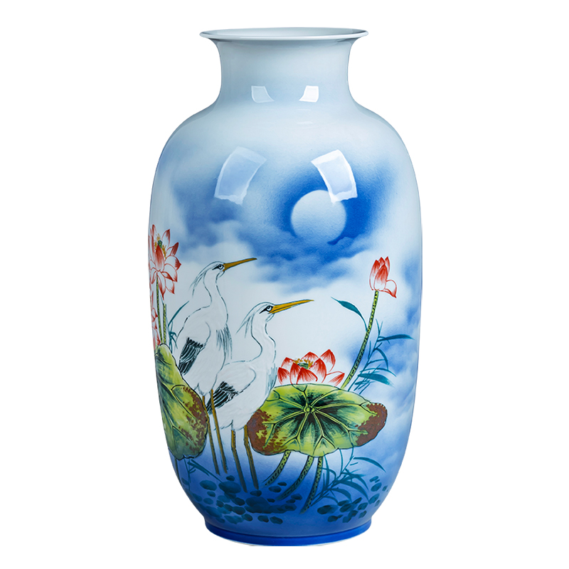 Jingdezhen ceramics hand - made lotus flower vase large floor living room TV ark home flower adornment furnishing articles