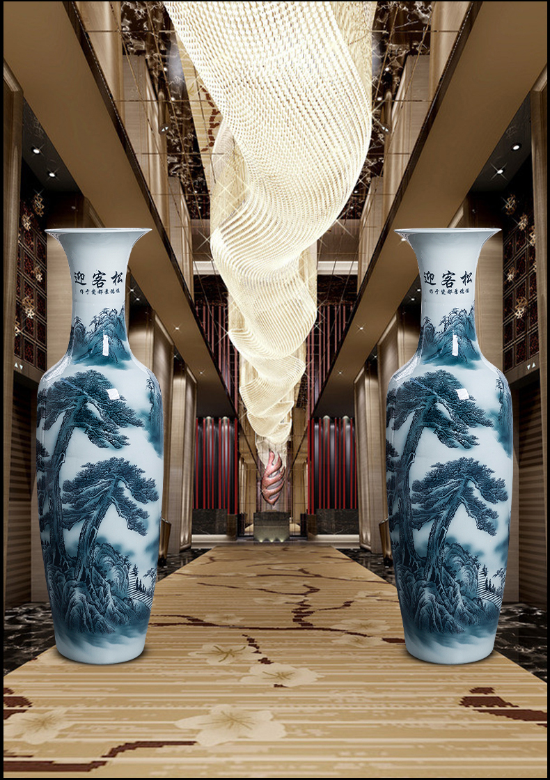 Jingdezhen ceramic ink color of large vase of blue and white porcelain home sitting room hotel decoration like China