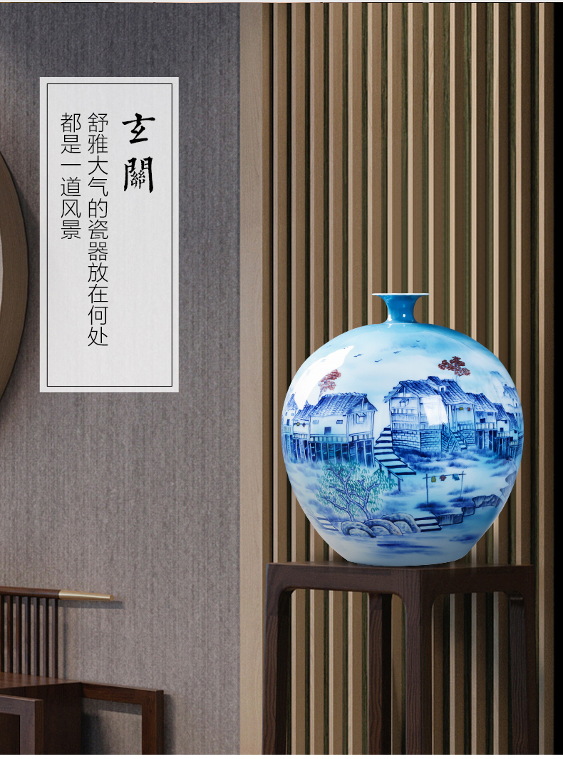 Jingdezhen porcelain furnishing articles ceramic hand - made Chinese blue and white porcelain vase household living room TV cabinet flower decorations