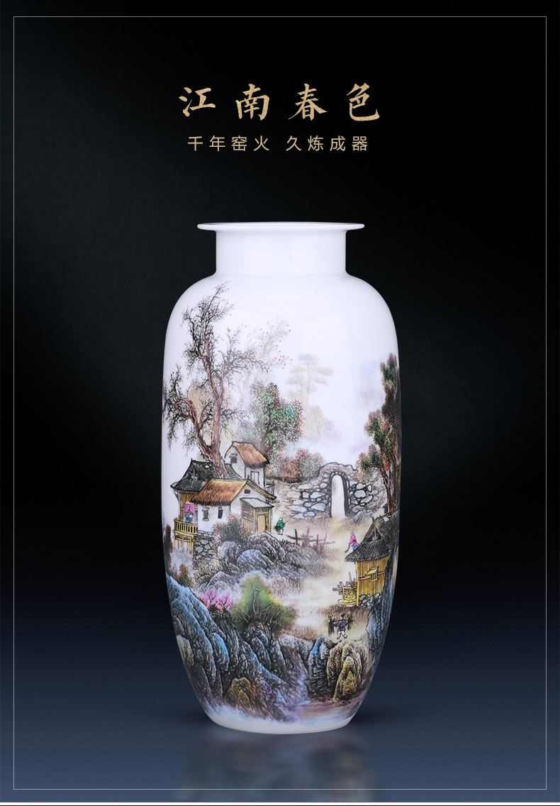 Jingdezhen porcelain ceramic expressions using straight pastel landscape vases, new Chinese style household living room TV cabinet decoration