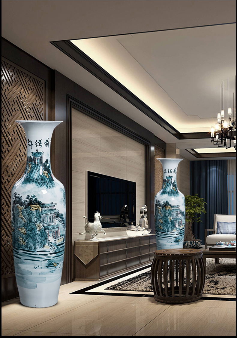 Jingdezhen porcelain ceramic hand - made bright future landing large blue and white porcelain vase home furnishing articles hotel decoration