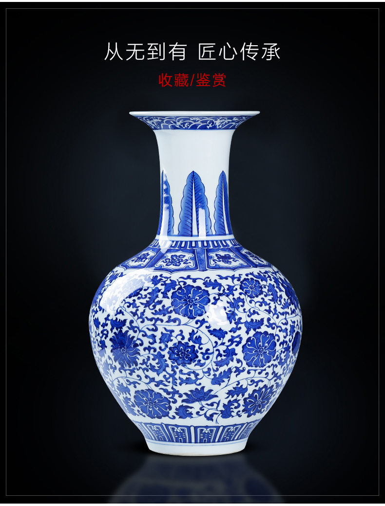 Jingdezhen porcelain ceramic antique large blue and white porcelain vase living room TV cabinet decoration of Chinese style household furnishing articles