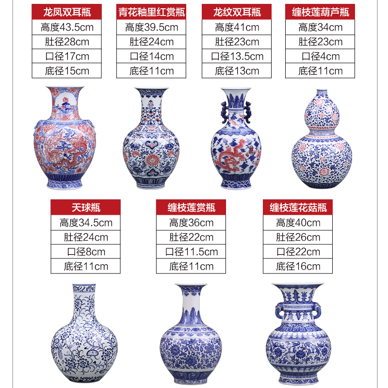 Jingdezhen ceramics antique hand - made large blue and white porcelain vase of new Chinese style household living room TV cabinet decoration