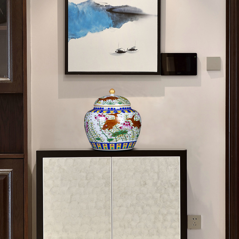 Wining half jins of jingdezhen ceramics from year to year puer tea loose tea caddy fixings tea pot home sealed container