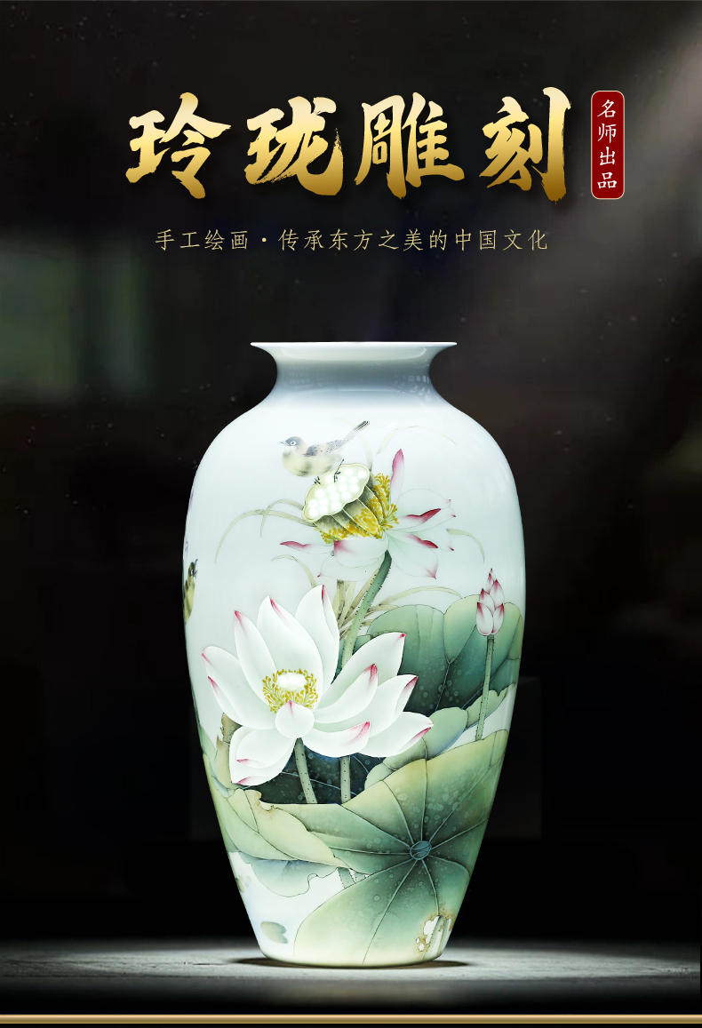 Jingdezhen ceramics hand - made lotus flower vase light key-2 luxury furnishing articles of Chinese style household living room TV ark adornment arranging flowers