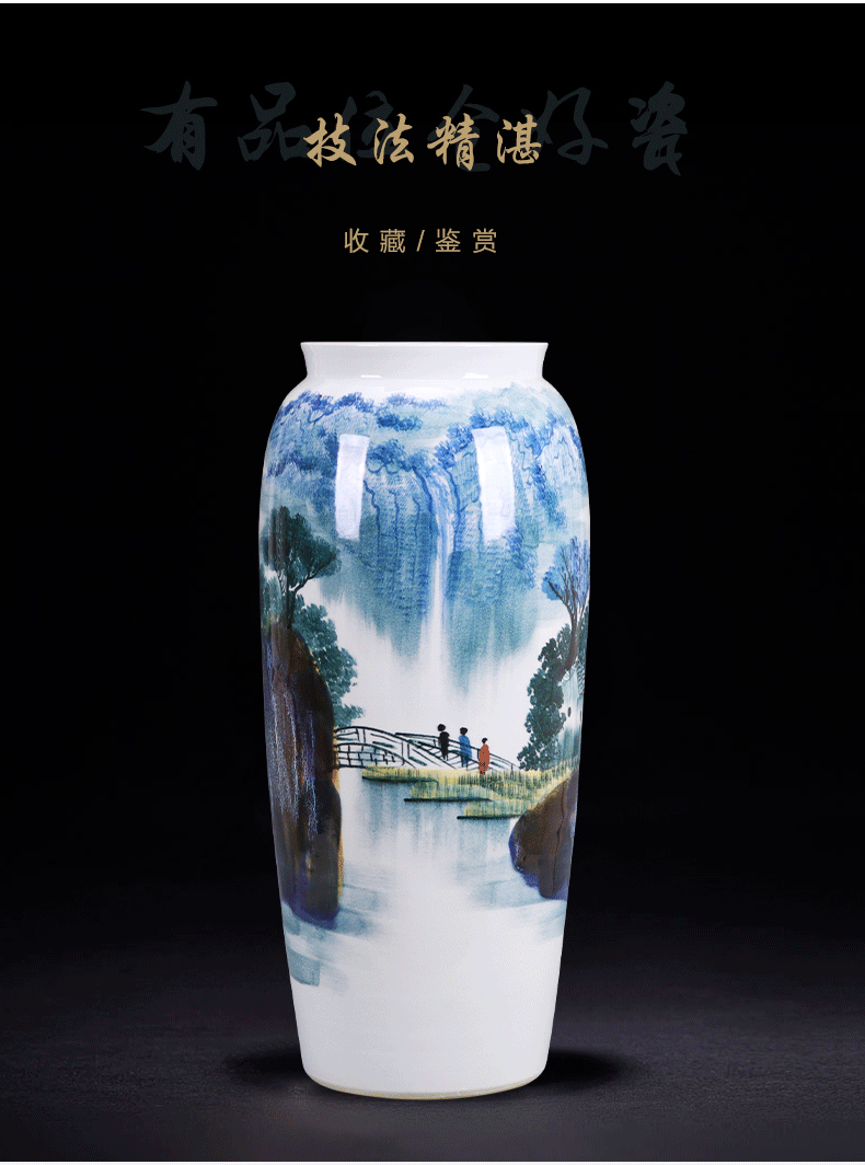 Jingdezhen ceramics hand - made jiangnan spring scenery large quiver ground vase sitting room adornment of Chinese style household furnishing articles