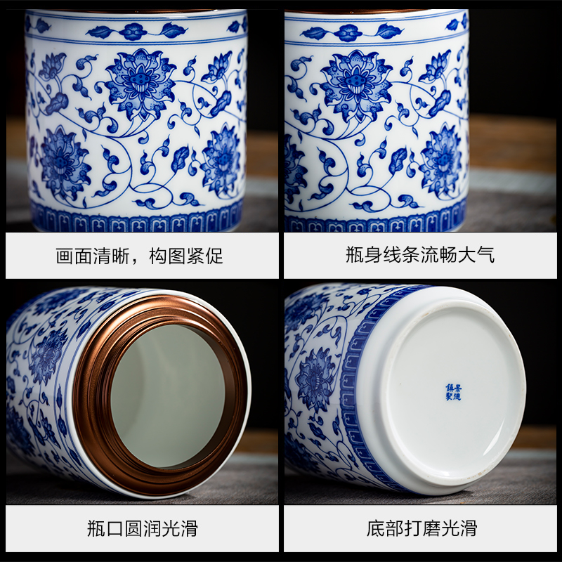 Blue and white porcelain of jingdezhen ceramics half jins of household seal loose tea caddy fixings seal mouldproof moistureproof storage tank