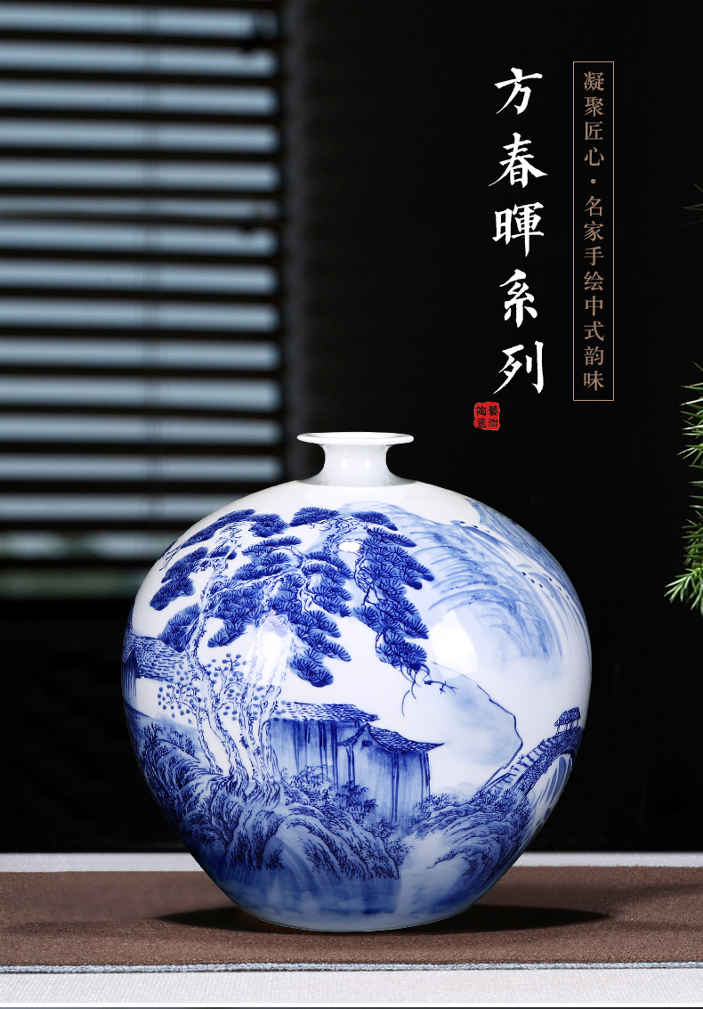 Jingdezhen porcelain ceramic hand - made scenery of blue and white porcelain vase furnishing articles of new Chinese style household flower arrangement sitting room adornment