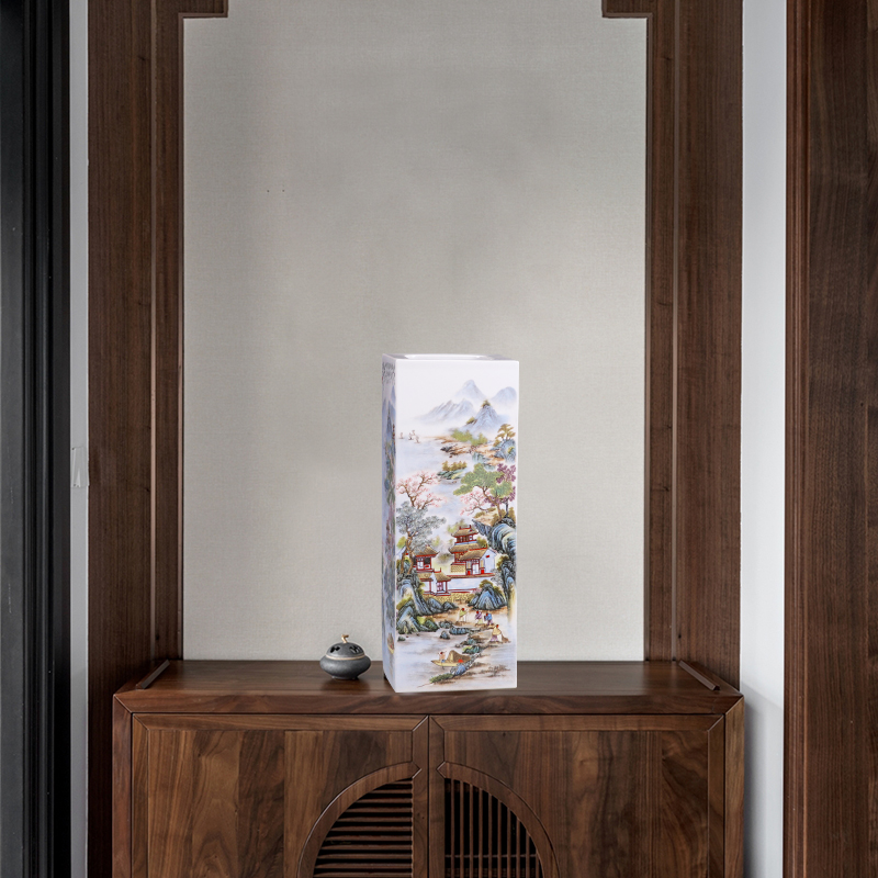 Jingdezhen porcelain ceramic square big vases, flower arranging is placed the new Chinese style household living room TV cabinet decoration