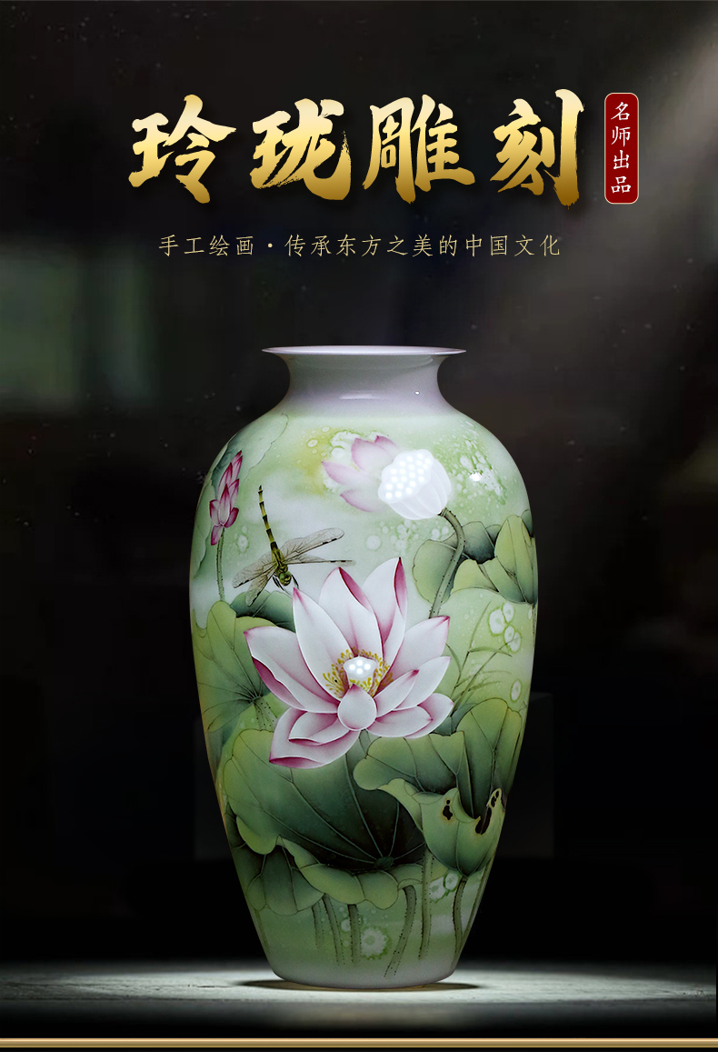 Jingdezhen ceramics hand carved large light lotus flower vase Chinese key-2 luxury household act the role ofing is tasted porch decorate furnishing articles