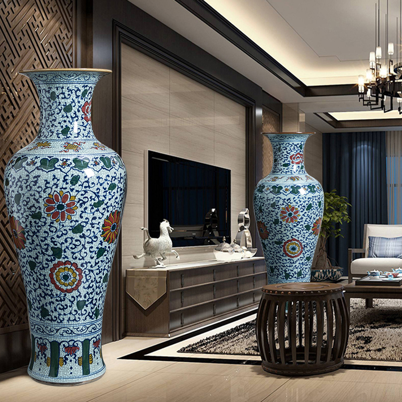 Jingdezhen ceramics extra large antique hand - made furnishing articles new Chinese blue and white porcelain vase sitting room ground decoration