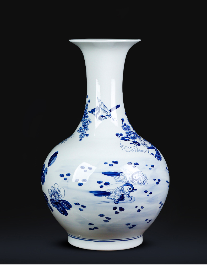 Jingdezhen porcelain ceramic hand - made antique blue and white porcelain glaze color under the sitting room of Chinese style household furnishing articles of large vase