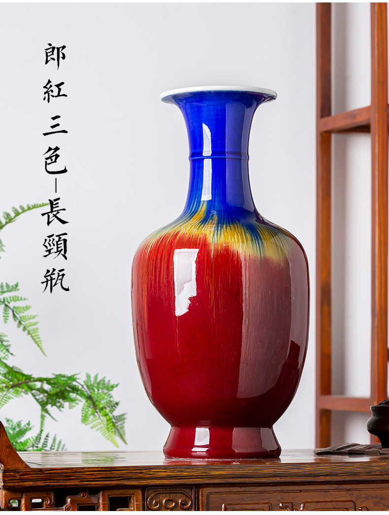 Jingdezhen porcelain ceramic red glaze vase Chinese style household porcelain of flower arranging large sitting room adornment is placed