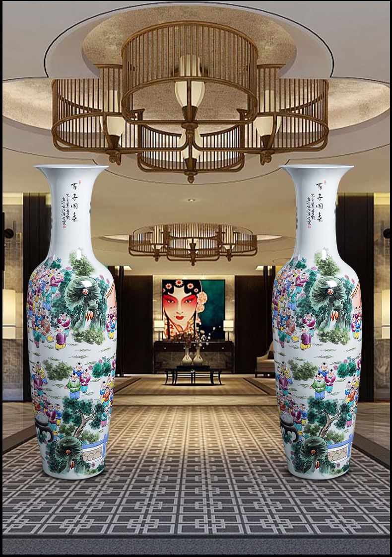 Jingdezhen porcelain ceramic ring hand - made pastel lad spring ground extra large size vase furnishing articles furnishing articles sitting room adornment