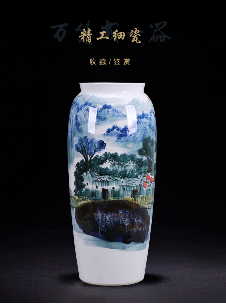 Jingdezhen ceramics hand - made jiangnan spring scenery large quiver ground vase sitting room adornment of Chinese style household furnishing articles