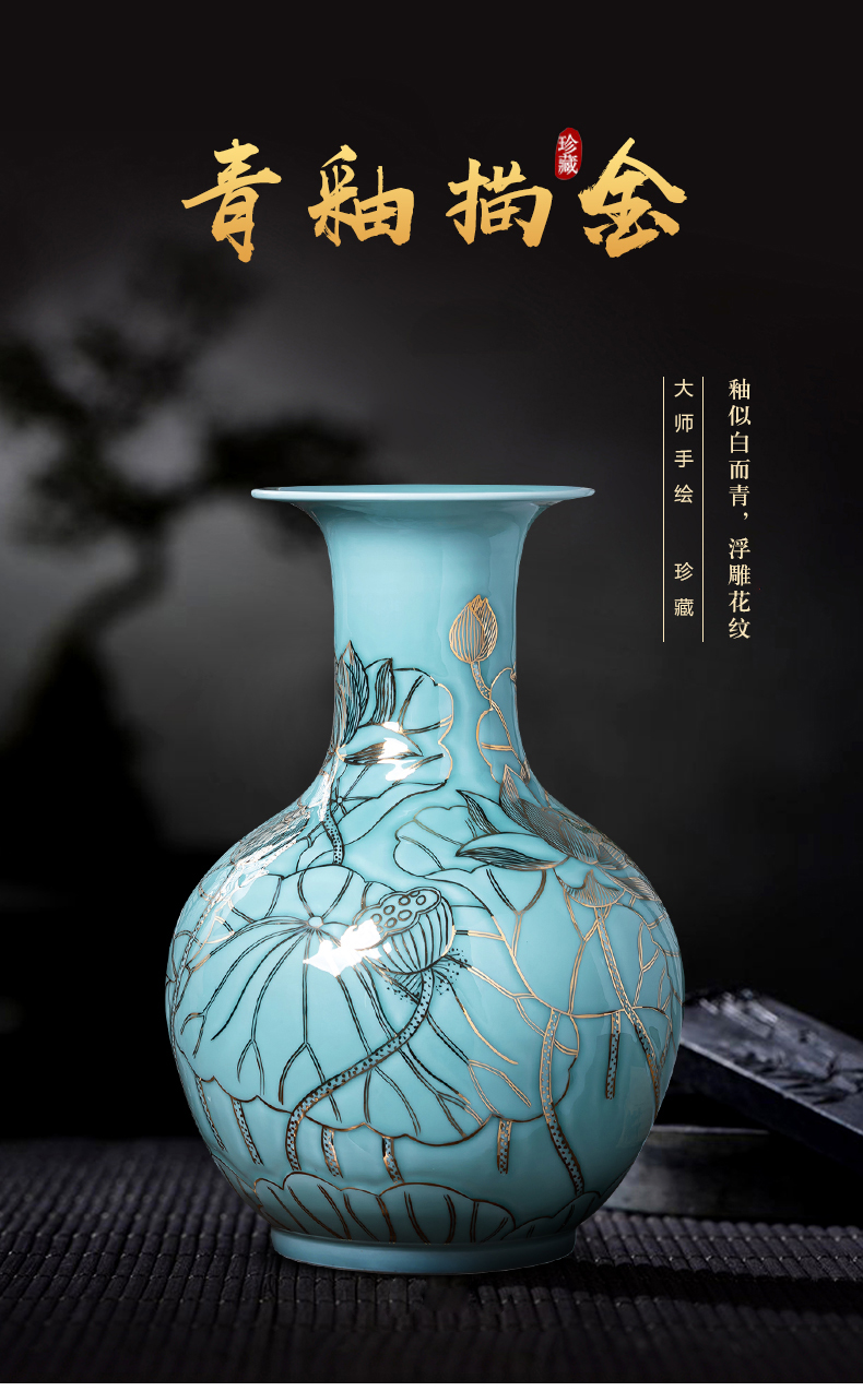 Jingdezhen porcelain ceramic light blue glaze hand - made paint the big vase furnishing articles of key-2 luxury household living room TV cabinet decoration