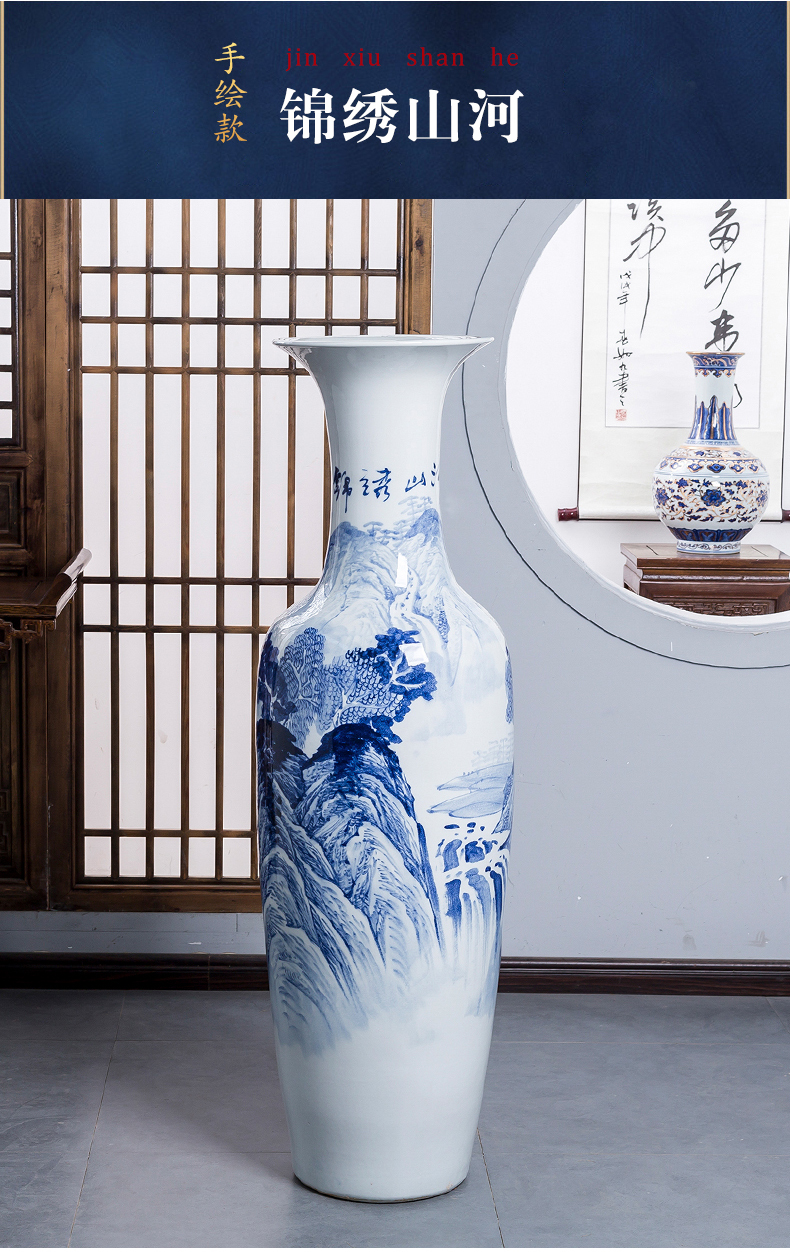 Jingdezhen porcelain ceramic hand - made king of blue and white porcelain vase home sitting room hotel floor furnishing articles ornaments