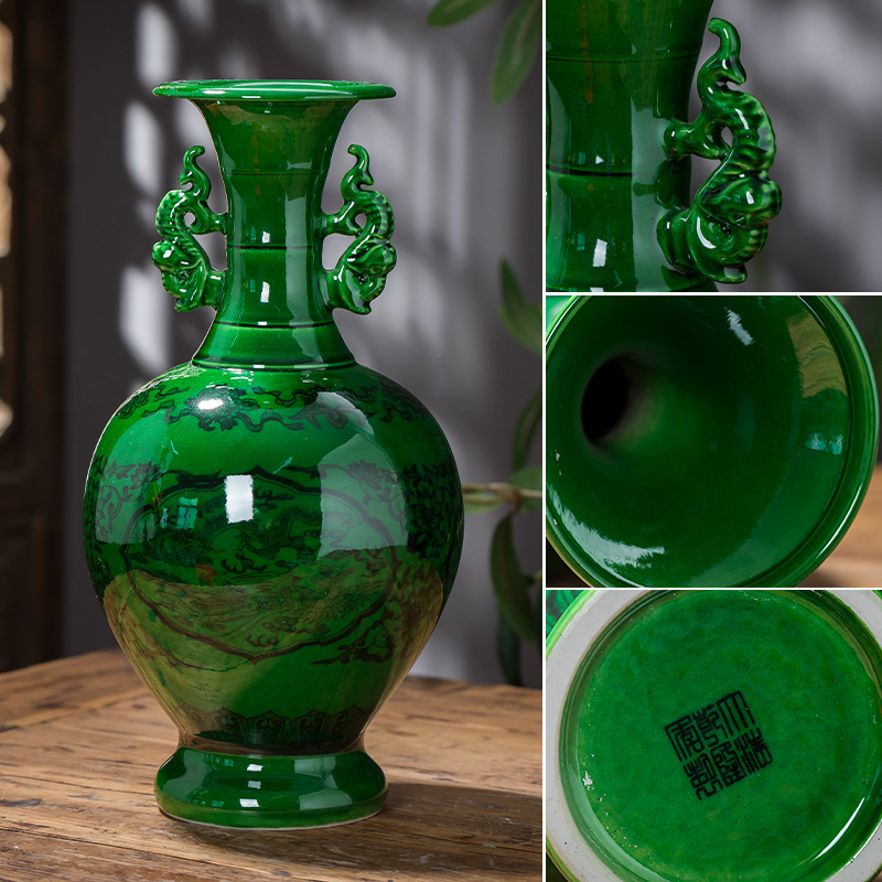 Emerald green ideas in jingdezhen ceramics vase furnishing articles sitting room TV cabinet decoration of Chinese style household furnishing articles