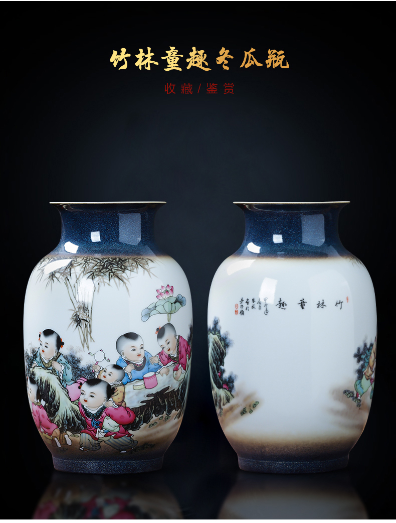 Jingdezhen ceramics landscape painting enamel vase flower arranging place of new Chinese style household living room TV cabinet decoration